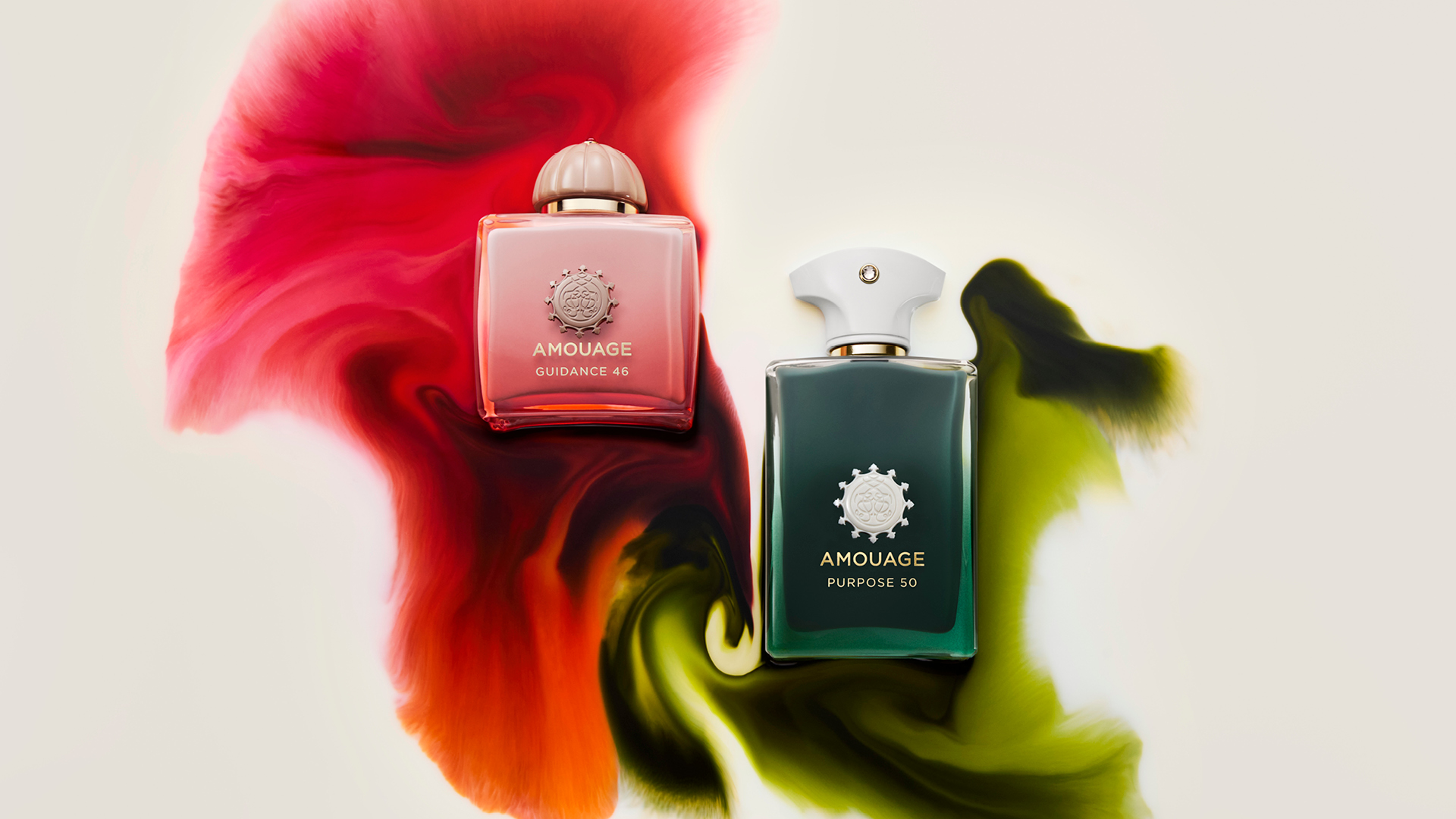 Amouage Guidance 46 and Purpose 50 fragrances.
