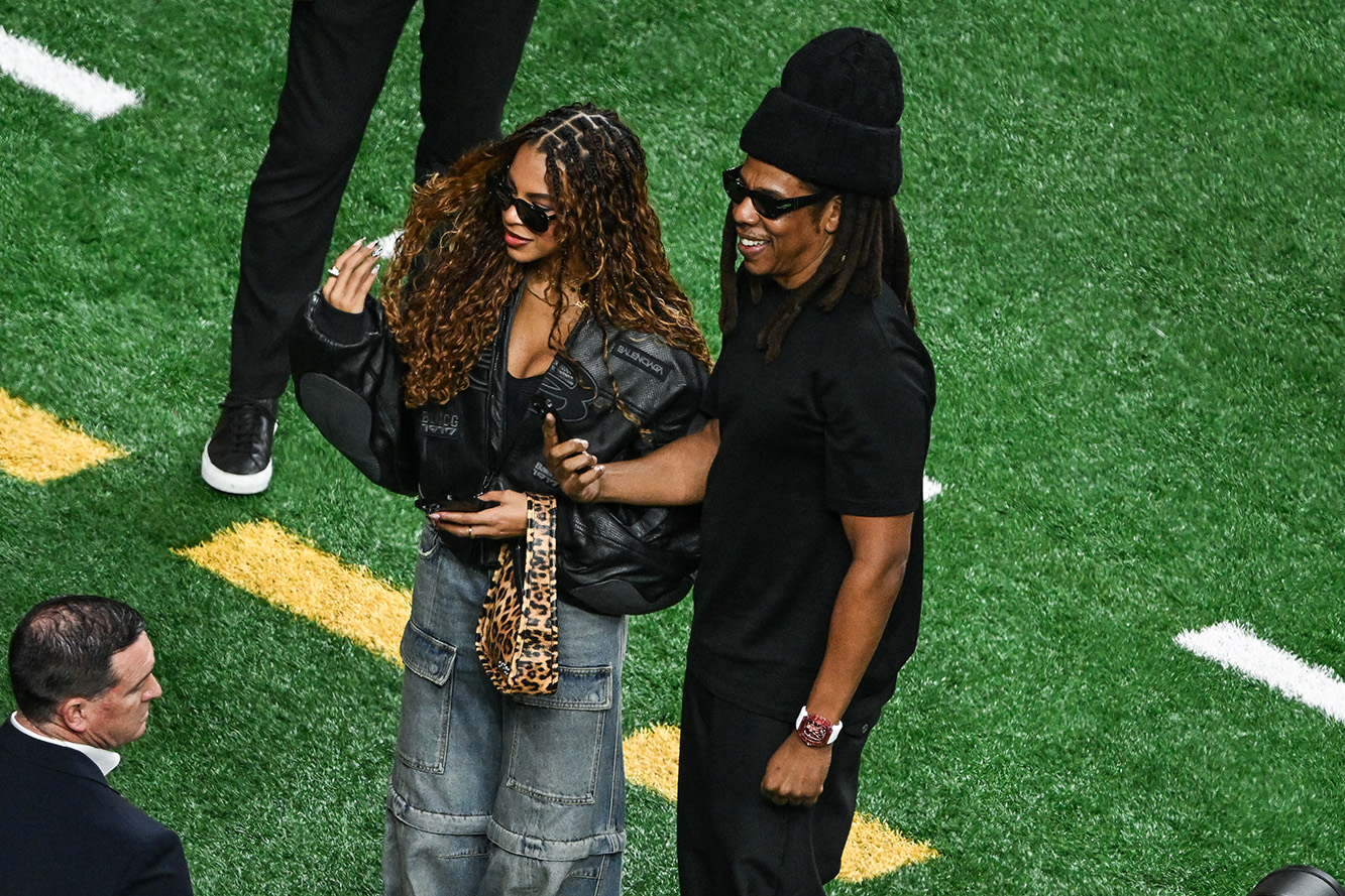 Blue Ivy Carter and Jay-Z at The Caesars Superdome, New Orleans, ahead of Super Bowl LIX. Picture date: Sunday February 9, 2025. (Photo by PA Wire/PA Images via Getty Images)