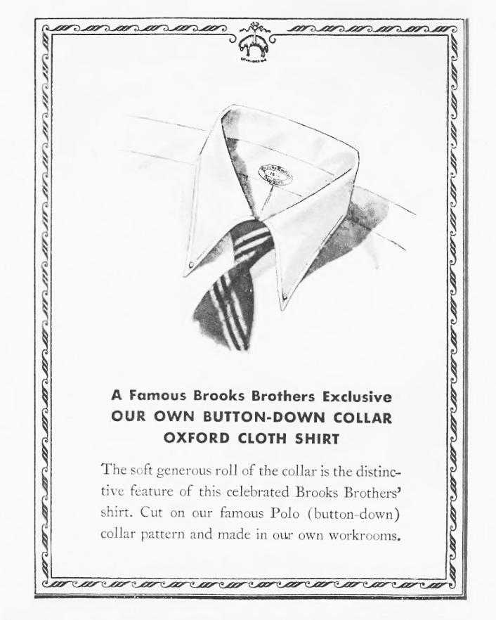 A vintage ad for Brooks Brothers' button-down collar shirt.
