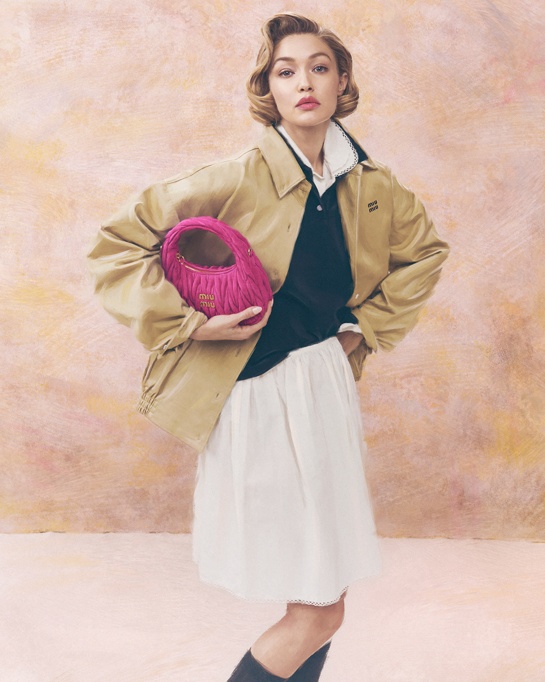 Miu Miu's 2025 leather goods campaign starring Gigi Hadid.