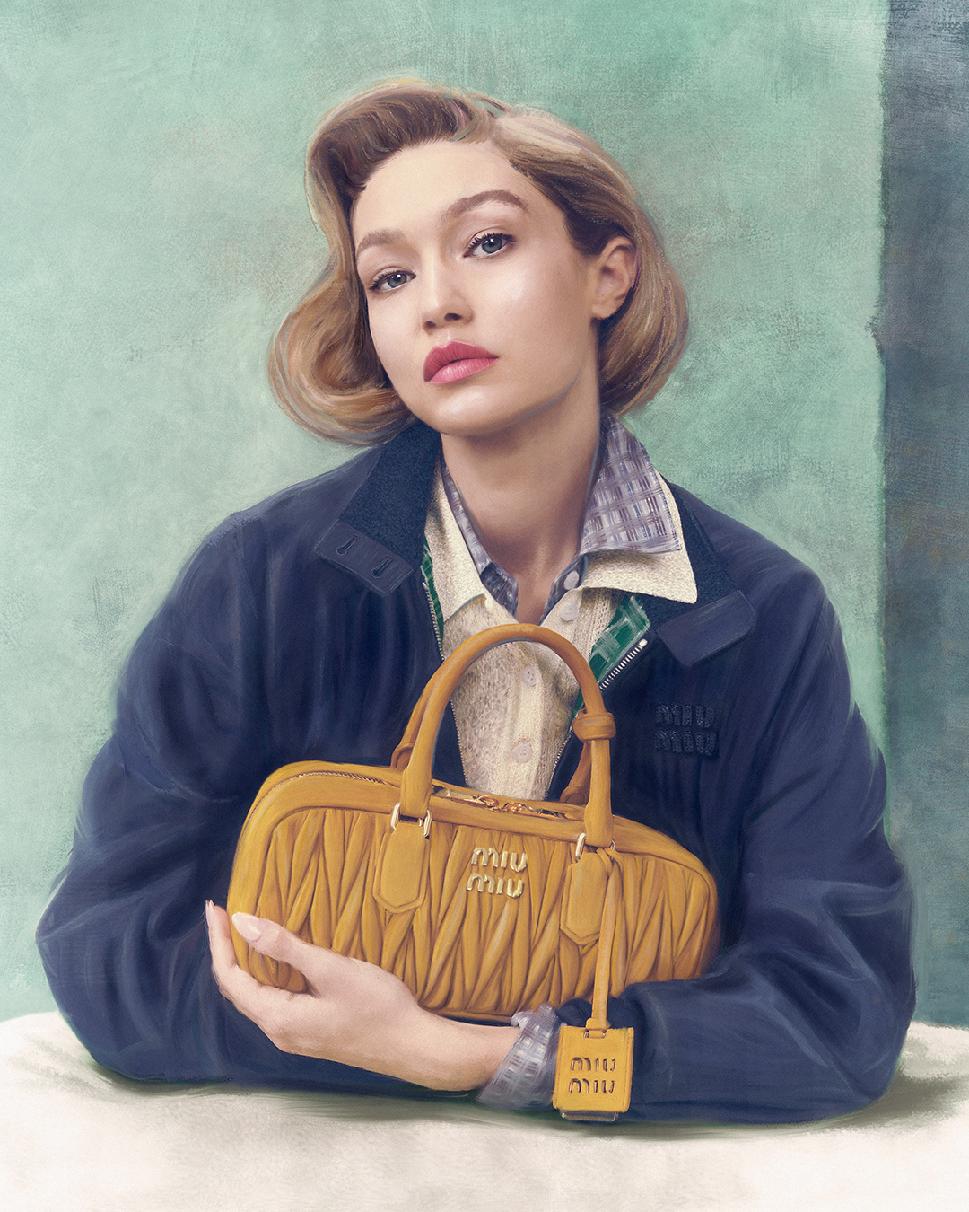 Miu Miu's 2025 leather goods campaign starring Gigi Hadid.