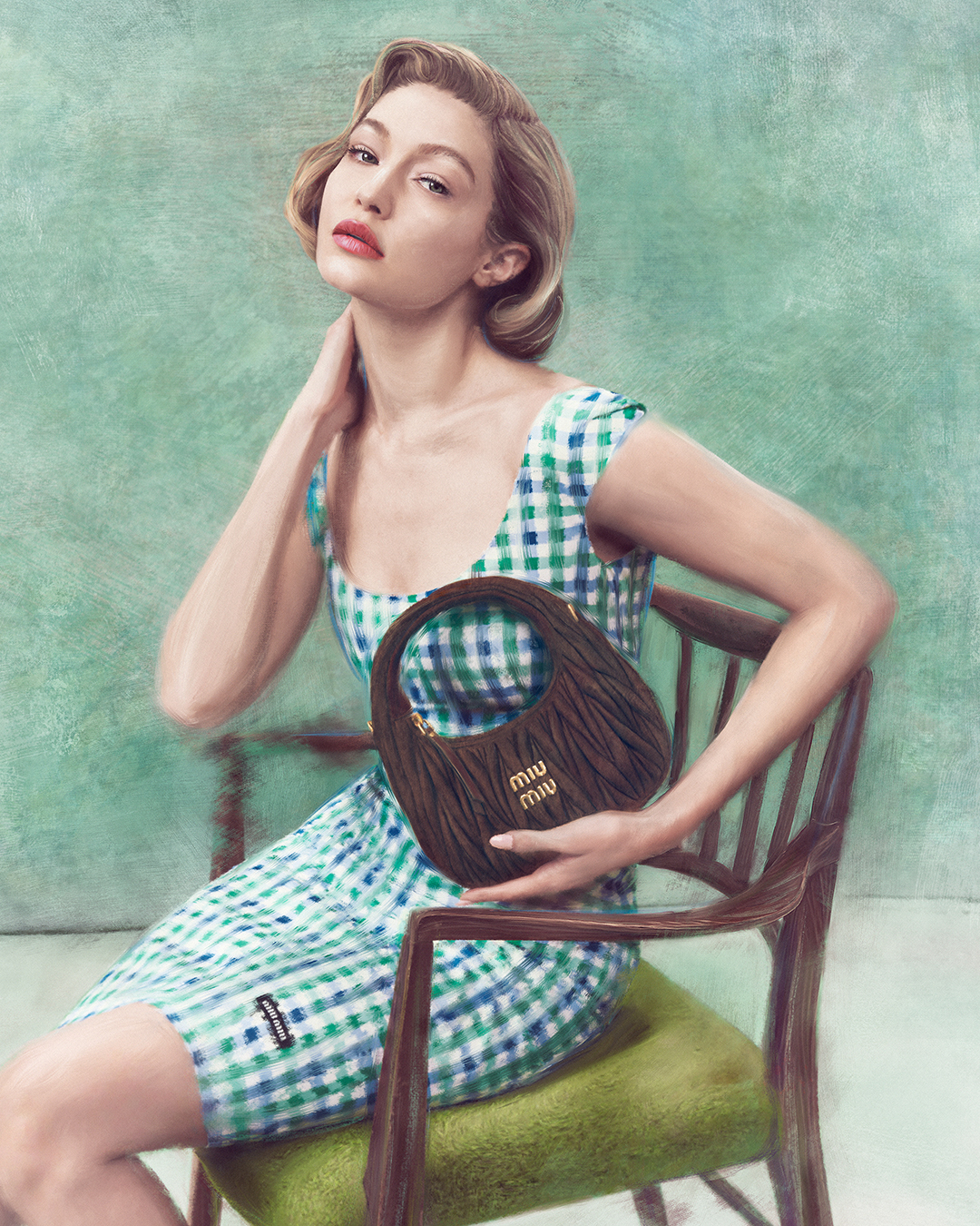 Miu Miu's 2025 leather goods campaign starring Gigi Hadid.