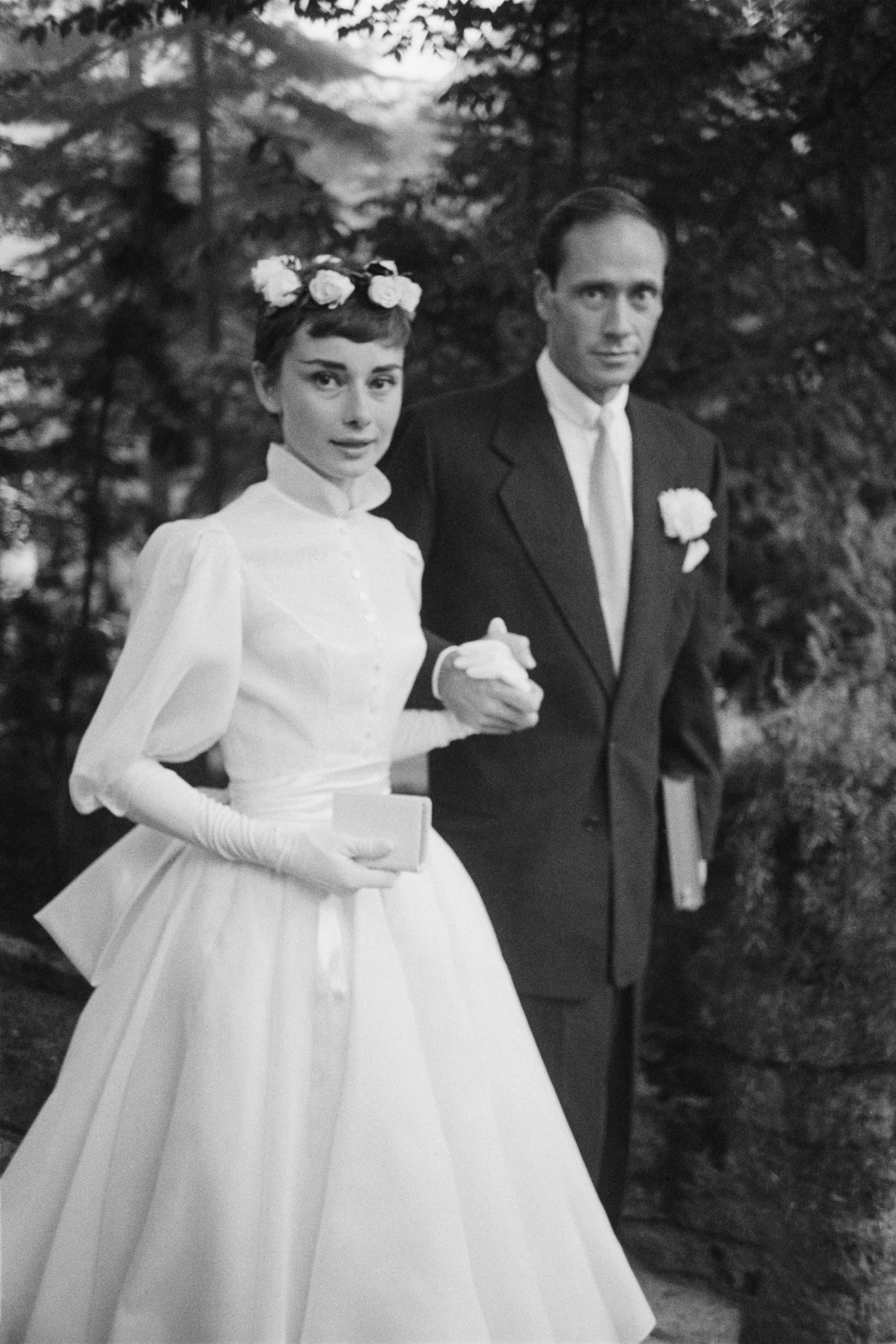 Audrey Hepburn's wedding photo with Mel Ferrer.