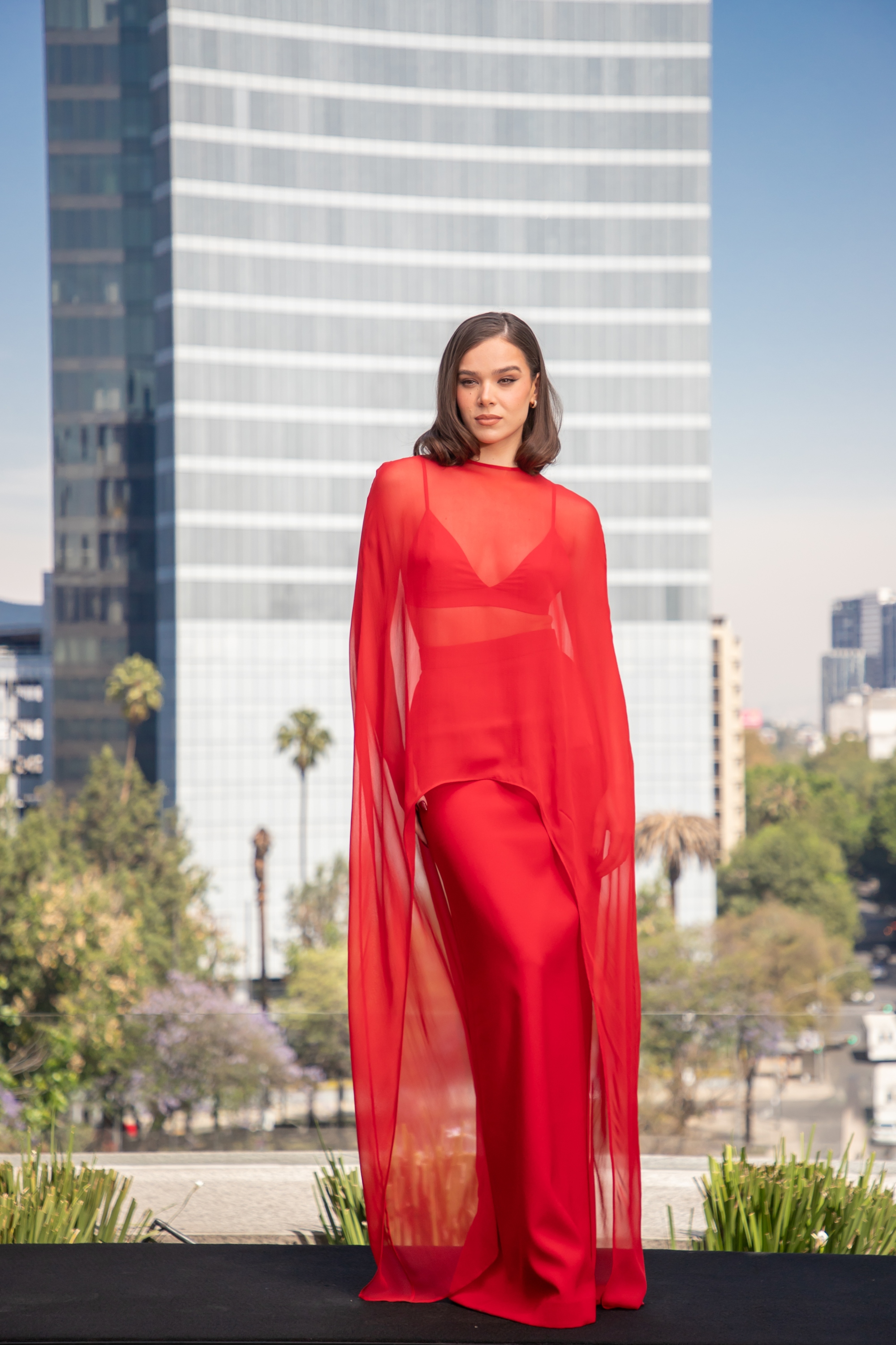 Hailee Steinfeld at the 'Sinners' Mexico City photo call, sheer fashion and peekaboo bra trends