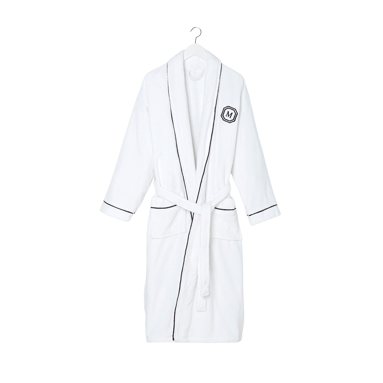 The Mark Bathrobes in white with black stitching