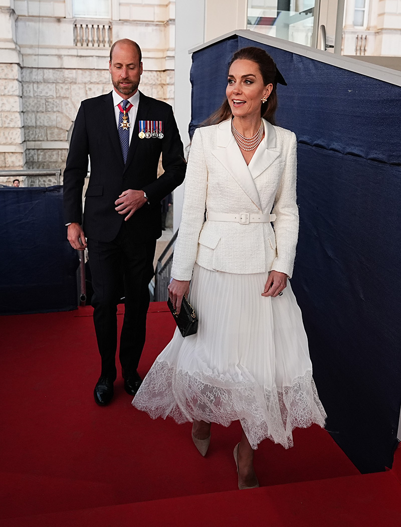 LONDON, ENGLAND - MAY 08: William, Prince of Wales and Catherine, Princess of Wales arrive to attend a concert celebrating the 80th Anniversary of VE Day, held at the historic Horse Guards Parade on May 8, 2025 in London, England. The King and Queen, joined by Members of the Royal Family, will take part in events from May 5th to May  8th to commemorate the 80th anniversary of VE Day, which signalled the end of the Second World War in Europe. (Photo by Aaron Chown - WPA Pool/Getty Images)