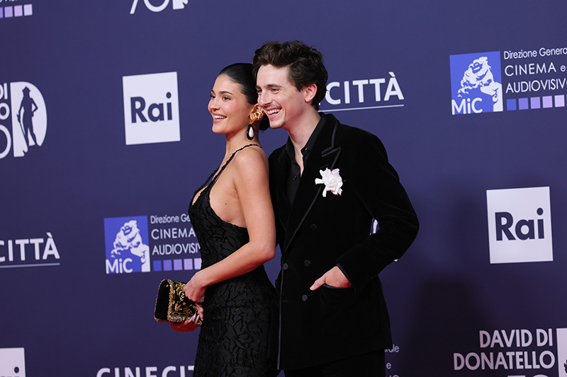 ROME, ITALY - MAY 07: Timothee Chalamet and Kylie Jenner attend the red carpet during the 70th David Di Donatello at Cinecitta Studios on May 07, 2025 in Rome, Italy. (Photo by Vittorio Zunino Celotto/Getty Images)