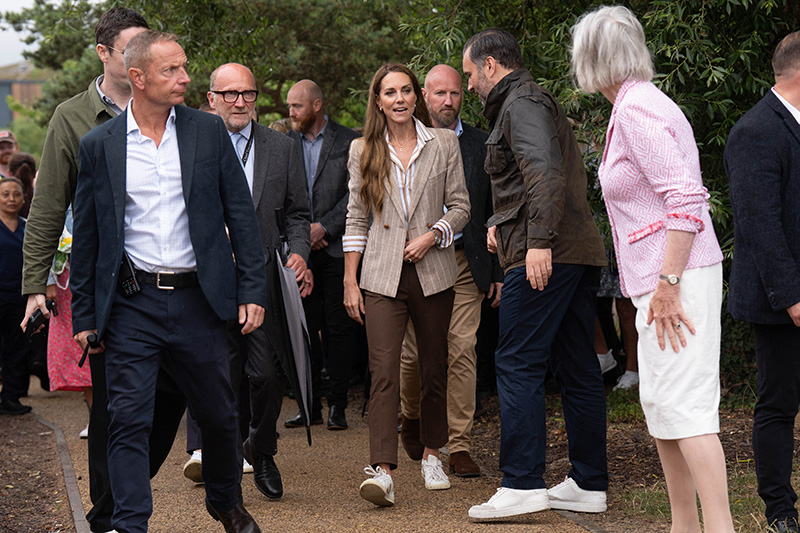 COLCHESTER, ENGLAND - JULY 2: Catherine, Princess of Wales arrives for a visit to the RHS's Wellbeing Garden at Colchester Hospital on July 2, 2025 in Colchester, England. The visit coincides with the donation of 50 Catherine's Rose plants, named after the princess by the RHS with funds from sales going to the Royal Marsden Cancer Charity. (Photo by Stefan Rousseau - WPA Pool/Getty Images)