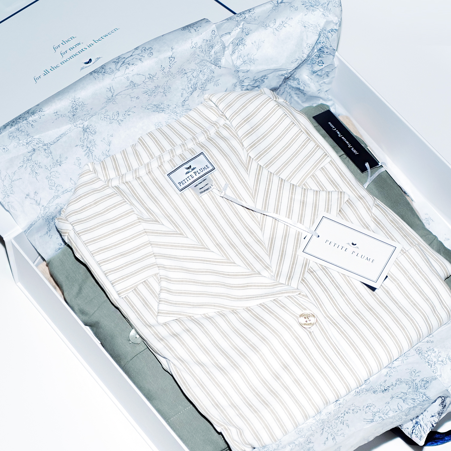petite plume the olivia pajama set in new colorways in box delivered to editors for testing