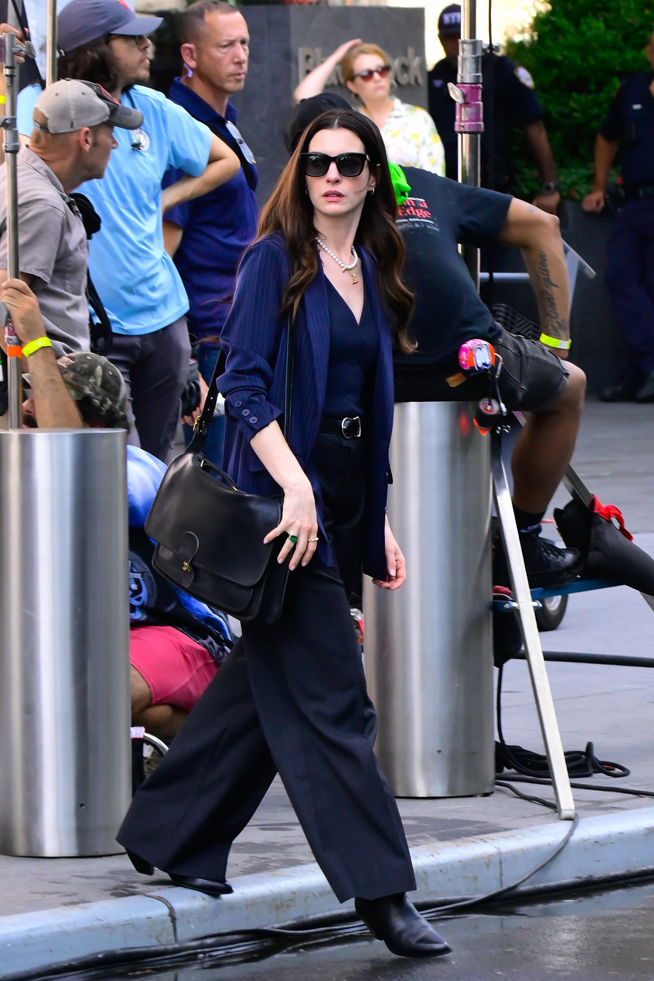 NEW YORK, NEW YORK - JULY 29:  Anne Hathaway is seen filming