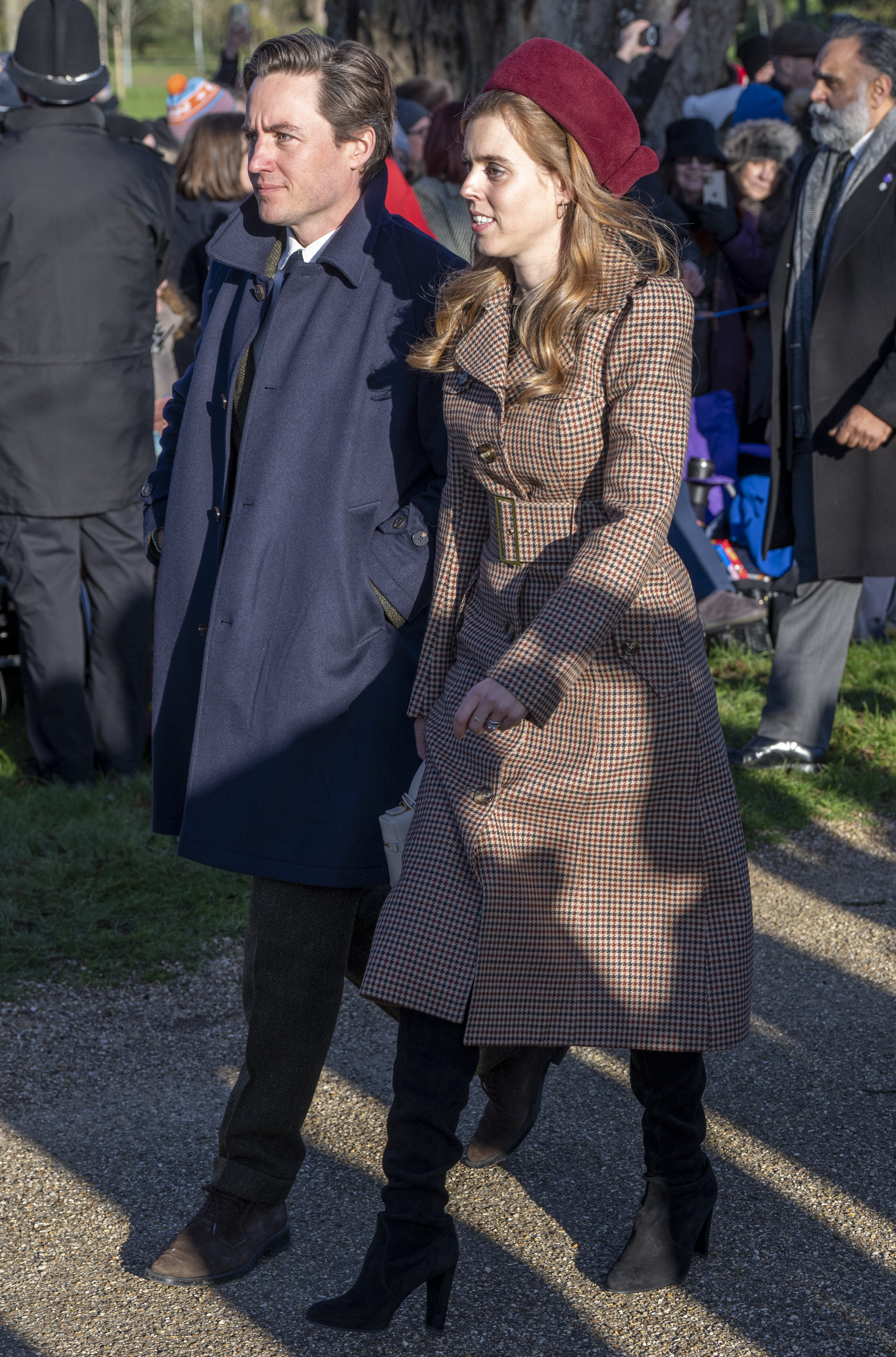 SANDRINGHAM, NORFOLK - DECEMBER 25: Princess Beatrice, Counsellor of State and Edoardo Mapelli Mozzi attend the Christmas Morning Service at St Mary Magdalene Church on December 25, 2025 in Sandringham, Norfolk. (Photo by Mark Cuthbert/UK Press via Getty Images)