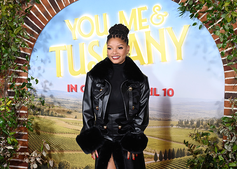 Halle Bailey wears Raisa Vanessa at the 'You, Me, & Tuscany' London screening.