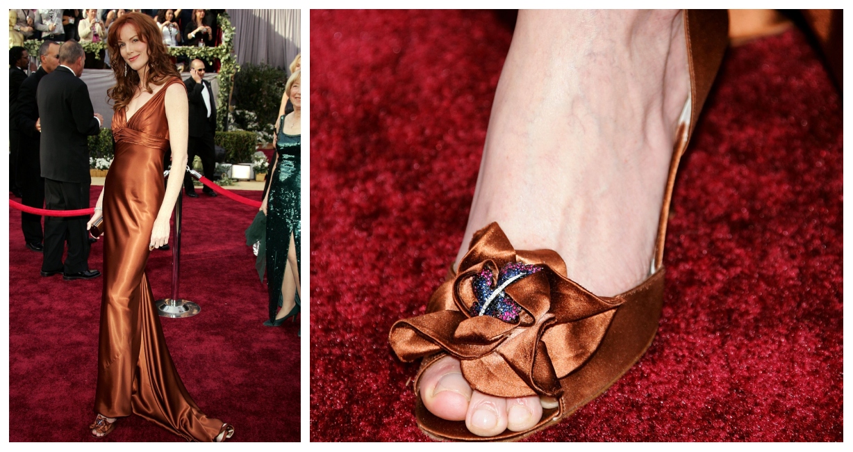 Kathleen York wears heels by Stuart Weitzman to to the 78th Annual Academy Awards at the Kodak Theatre on March 5, 2006. The heels featured earrings worn by Rita Hayworth.