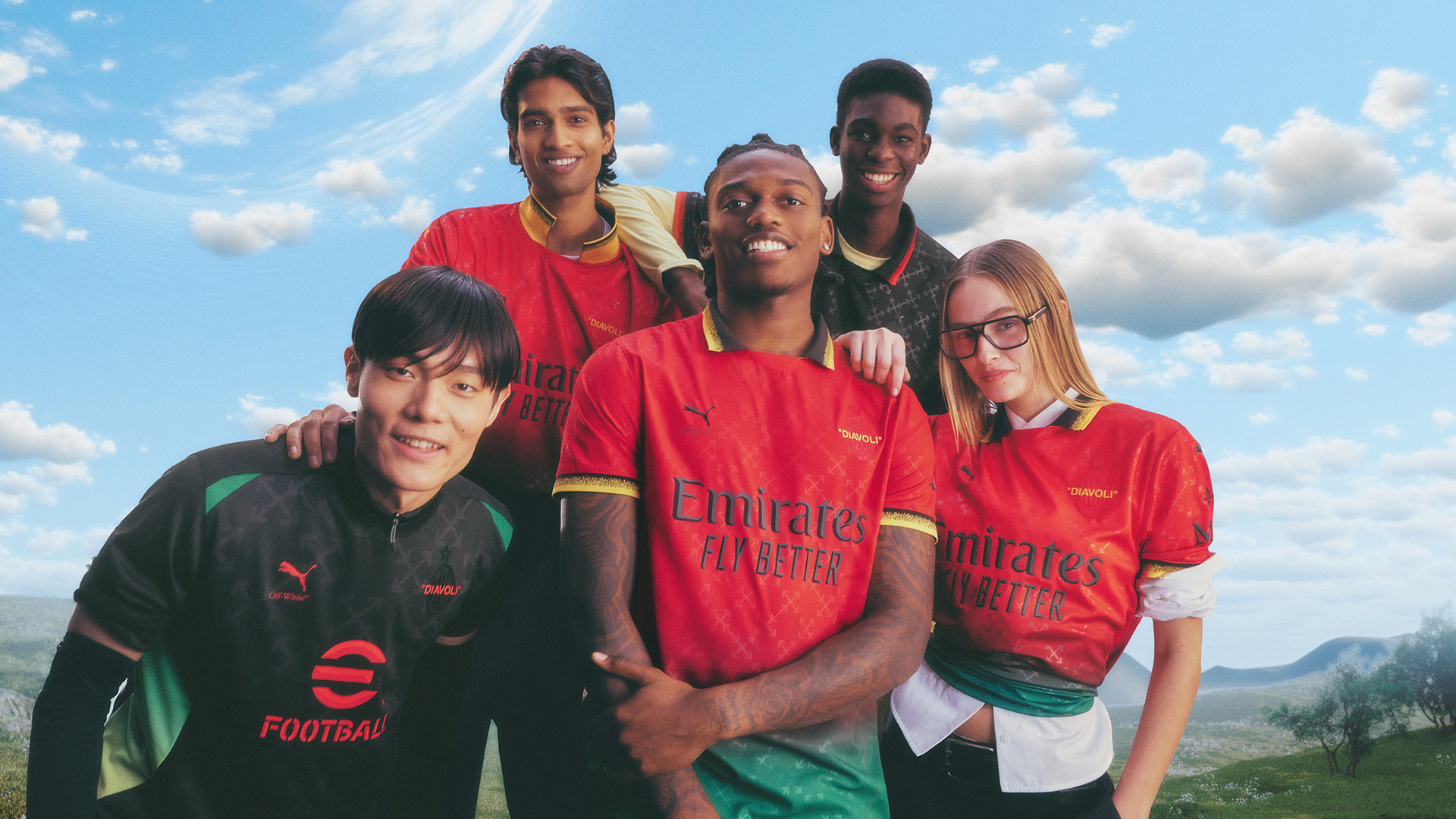 The Dreamland campaign promoting the AC Milan x Off-White x Puma soccer kit.