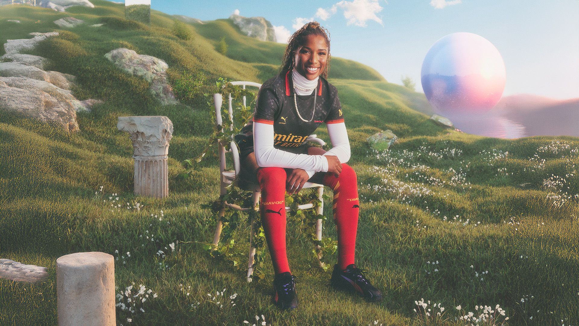 The Dreamland campaign promoting the AC Milan x Off-White x Puma soccer kit.