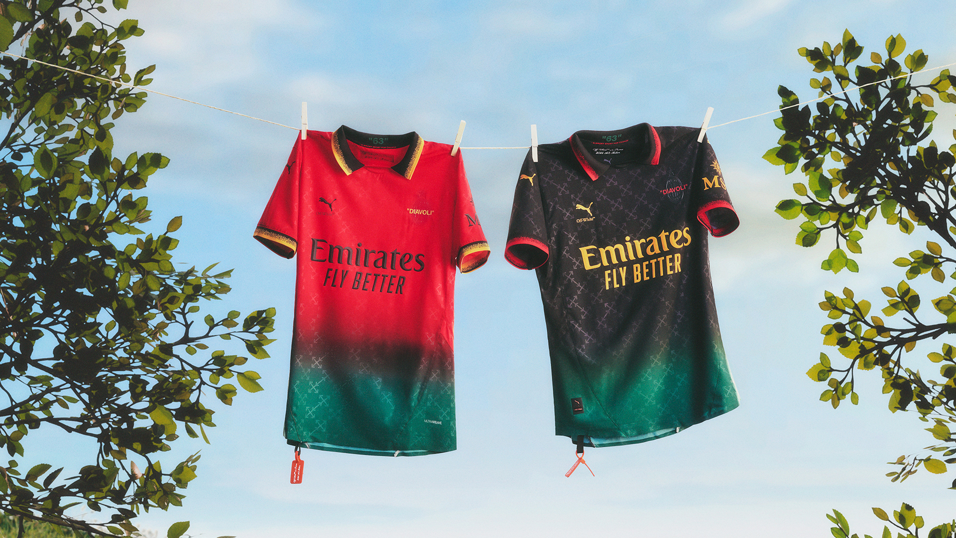 The AC Milan x Off-White x Puma soccer kit.