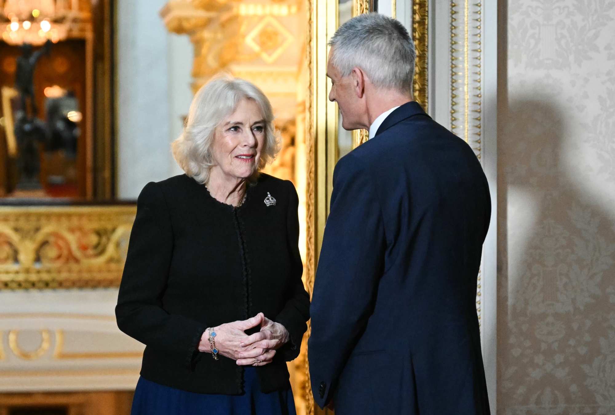 Queen Camilla, Fiona Clare, Tudor Crown Brooch, Buckingham Palace