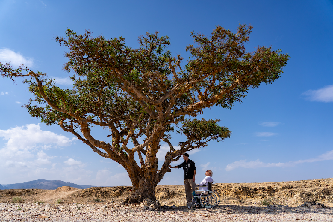Amouage's chief creative officer Renaud Salmon and late Italian designer Gaetano Pesce at Wadi Dawkah.