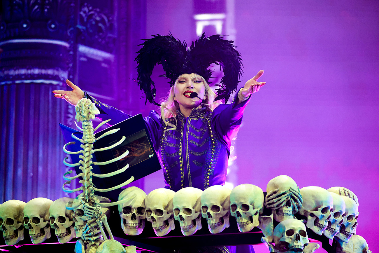 INDIO, CALIFORNIA - APRIL 11: (FOR EDITORIAL USE ONLY) (EXCLUSIVE ACCESS) Lady Gaga performs at the Coachella Stage during the 2025 Coachella Valley Music and Arts Festival at Empire Polo Club on April 11, 2025 in Indio, California. (Photo by Kevin Mazur/Getty Images for Coachella)