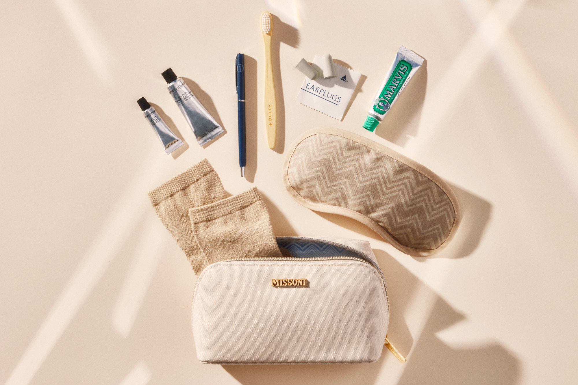 Missoni's amenity kit for Delta One and additional products.