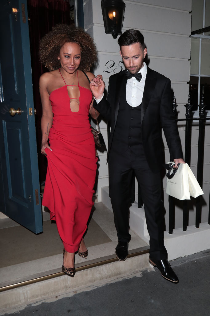 LONDON, ENGLAND - APRIL 20: Mel B and Rory McPhee are seen attending Victoria Beckham's 50th birthday party at Oswald’s on April 20, 2024 in London, England. (Photo by Ricky Vigil M / Justin E Palmer/GC Images)