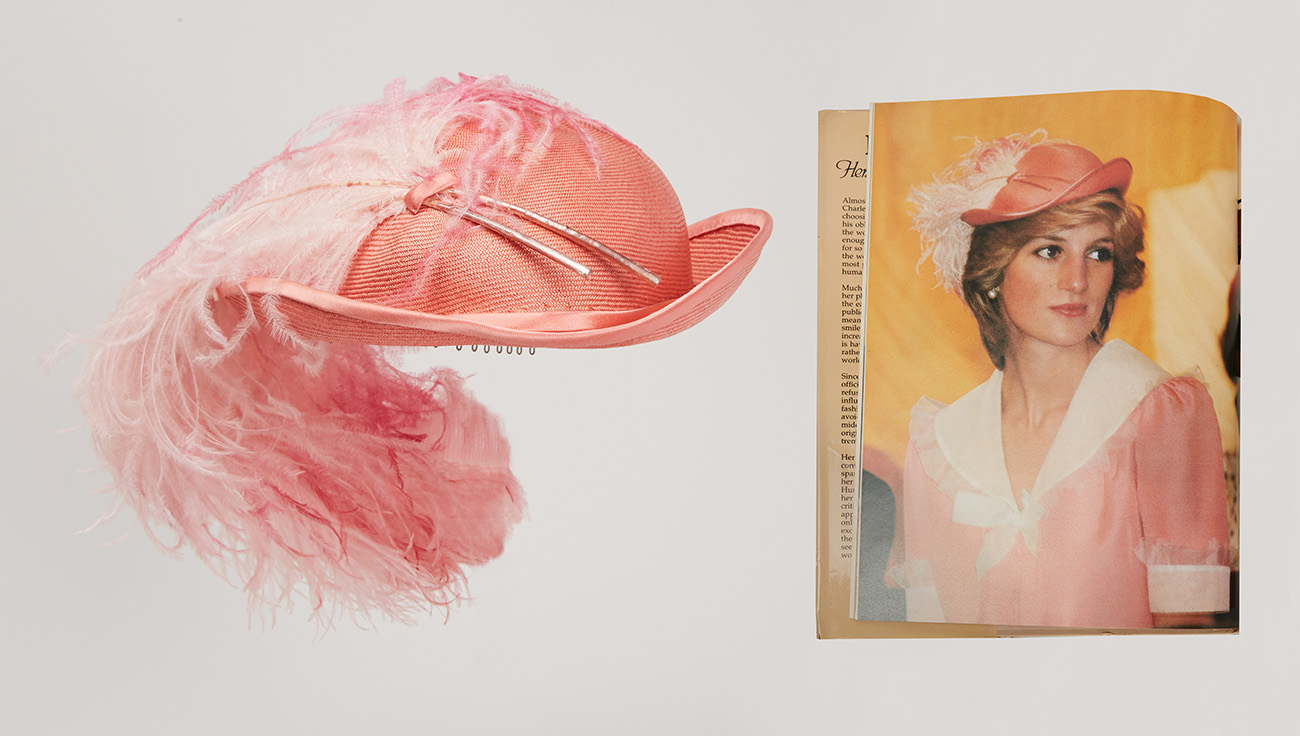 Princess Diana's 1981 Honeymoon Send Off John Boyd Peach Pink Straw Archer Style Hat — Estimate: $20,000-$40,000