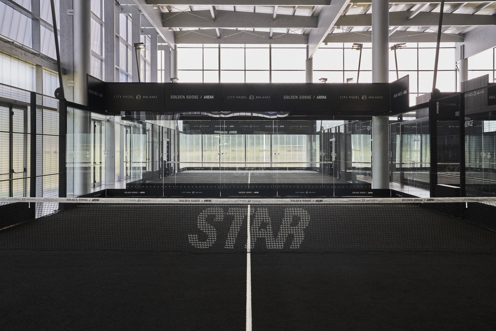 A padel court at the Golden Goose Arena.