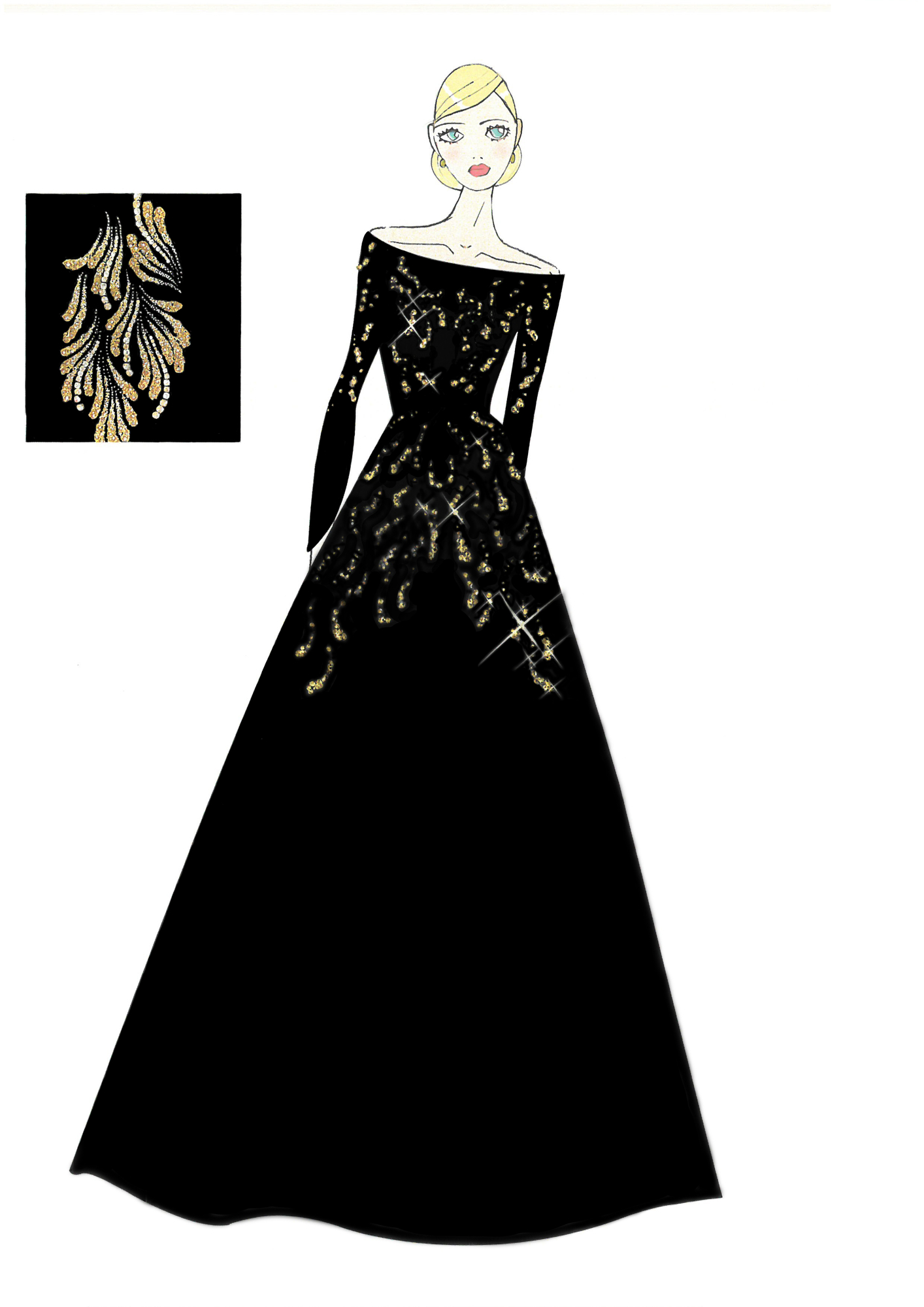 Jenny Packham Sketch of Adele’s dress for tour.