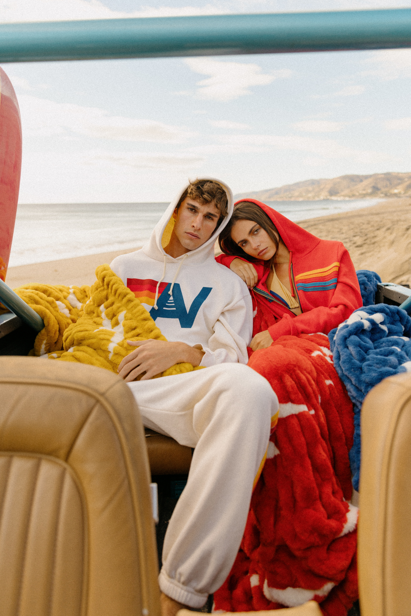 Cozy blanket styles from Lola Blankets x Aviator Nation