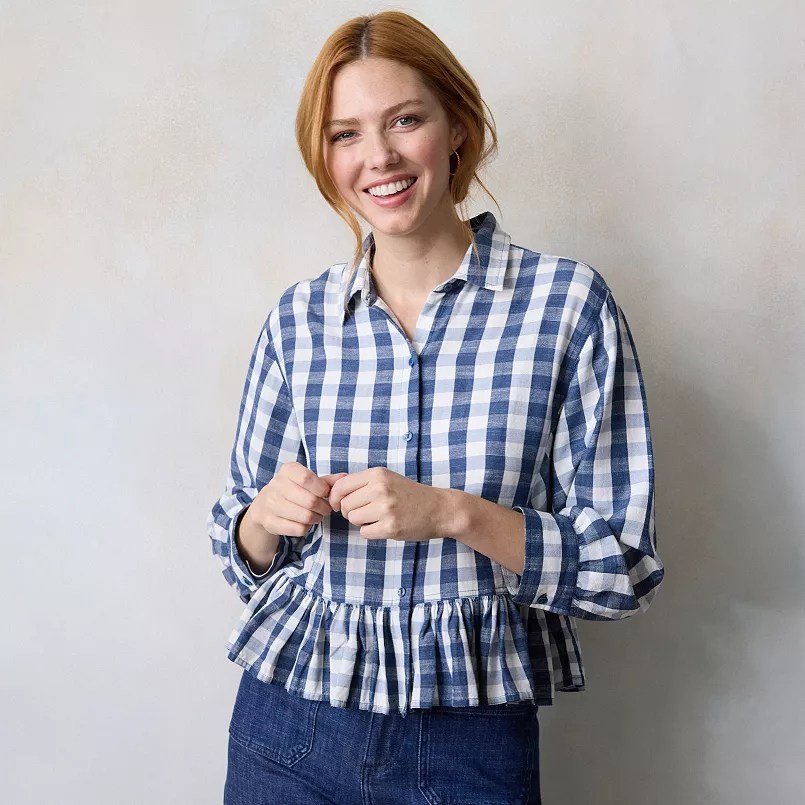 LC Lauren Conrad Collared Button-Front Shirt With Ruffle