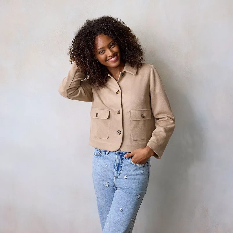 LC Lauren Conrad Faux Suede Collared Jacket