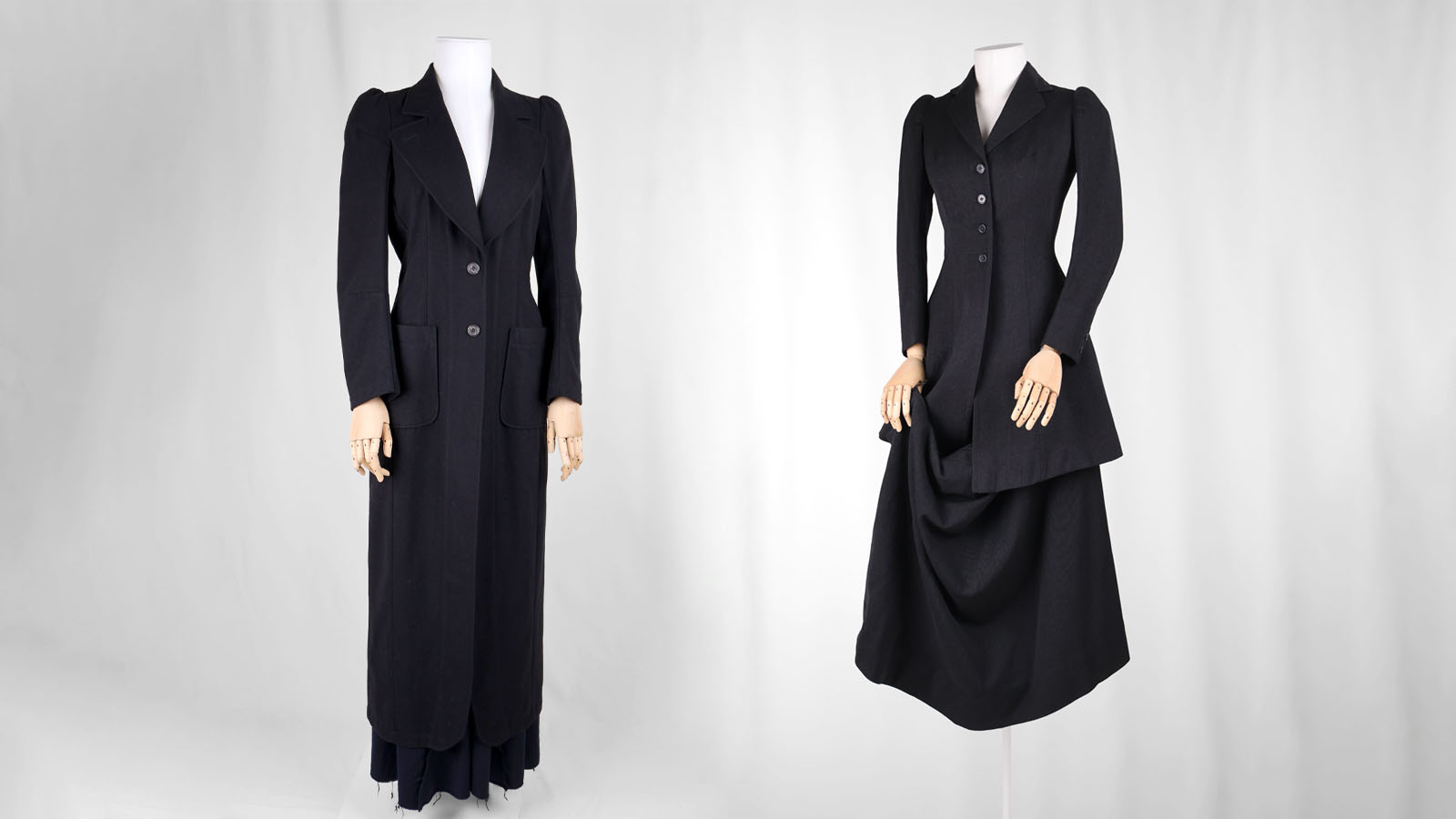 A fall 1992 Martin Margiela coat and a riding outfit from the late 19th century.